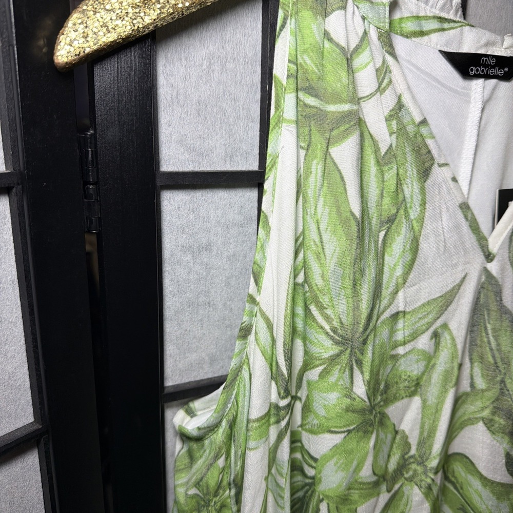 MLLE Gabrielle Women's Green Palm Tree Leaf Summer Maxi Vaca Dress Size M NWT - Picture 5 of 10